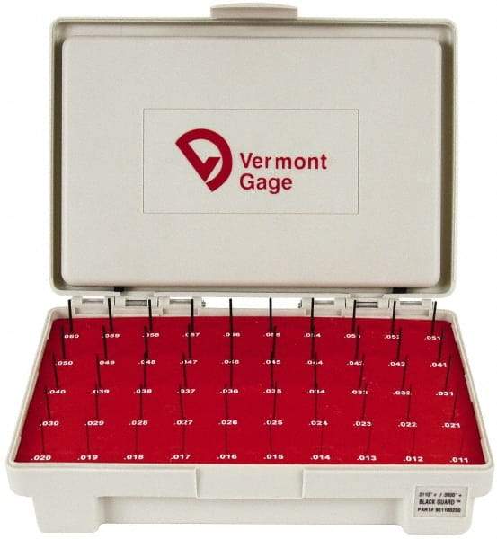 Vermont Gage - 50 Piece, 0.011-0.06 Inch Diameter Plug and Pin Gage Set - Plus 0.0002 Inch Tolerance, Class ZZ - All Tool & Supply