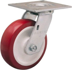 Hamilton - 6" Diam x 2" Wide x 7-1/2" OAH Top Plate Mount Swivel Caster - Polyurethane Mold on Polypropylene, 900 Lb Capacity, Straight Roller Bearing, 5 x 5-1/2" Plate - All Tool & Supply