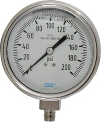 Wika - 4" Dial, 1/4 Thread, 0-200 Scale Range, Pressure Gauge - Lower Connection Mount, Accurate to 1% of Scale - All Tool & Supply