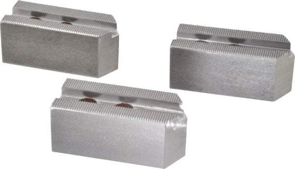 H & R Manufacturing - 1.5mm x 60° Serrated Attachment, Square Soft Lathe Chuck Jaw - 3 Jaws, Steel, 1" Btw Mount Hole Ctrs, 3-1/2" Long x 1-1/2" Wide x 1-1/2" High, 0.551" Groove, 12mm Fastener - All Tool & Supply