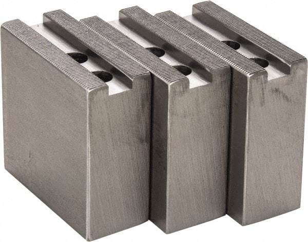 H & R Manufacturing - 1.5mm x 60° Serrated Attachment, Square Soft Lathe Chuck Jaw - 3 Jaws, Steel, 1" Btw Mount Hole Ctrs, 3-1/2" Long x 1-1/2" Wide x 3-1/2" High, 0.551" Groove, 12mm Fastener - All Tool & Supply