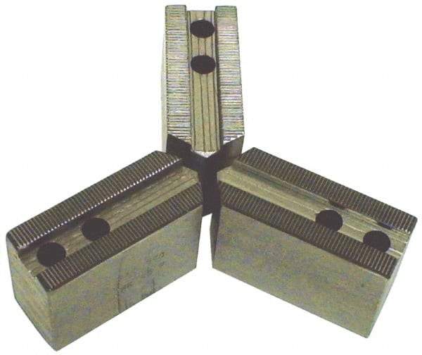 H & R Manufacturing - 6" Max Chuck Capacity, 1.5mm x 60° Serrated Interface, Square Soft Lathe Chuck Jaw - 3 Jaw, Steel, 0.969" Btw Mount Hole Ctrs, 3.125" Long, 1" Wide, 2" High, 8mm Fastener - All Tool & Supply