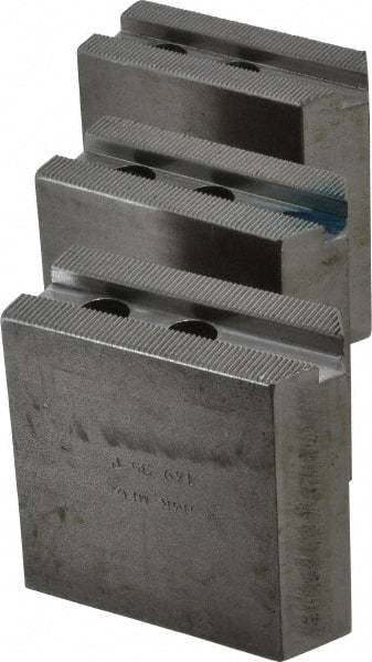 H & R Manufacturing - 1.5mm x 60° Serrated Attachment, Square Soft Lathe Chuck Jaw - 3 Jaws, Steel, 1" Btw Mount Hole Ctrs, 3-1/2" Long x 1-1/2" Wide x 3-1/2" High, 0.551" Groove, 12mm Fastener - All Tool & Supply