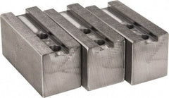 H & R Manufacturing - 1.5mm x 60° Serrated Attachment, Square Soft Lathe Chuck Jaw - 3 Jaws, Steel, 1.181" Btw Mount Hole Ctrs, 4" Long x 1-3/4" Wide x 2" High, 0.63" Groove, 12mm Fastener - All Tool & Supply