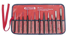 Proto - 12 Piece Punch & Chisel Set - 13/64 to 1/2" Chisel, 3/8 to 3/16" Punch, Round Shank - All Tool & Supply