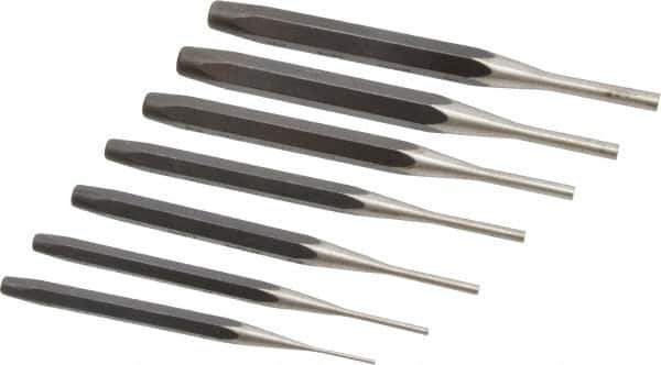 Proto - 7 Piece, 1/16 to 1/4", Pin Punch Set - Round Shank, Comes in Pouch - All Tool & Supply