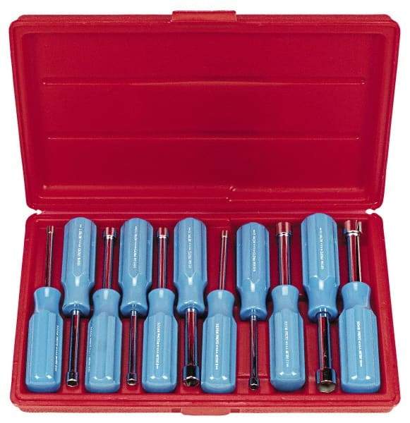 Proto - 11 Piece 4 to 14mm Nutdriver Set - Standard Shaft, Color Coded Handle - All Tool & Supply