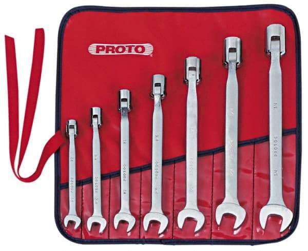 Proto - 7 Piece, 3/8" to 3/4", 12 Point Flex Head Combination Wrench Set - Inch Measurement Standard, Satin Finish, Comes in Nylon Roll - All Tool & Supply