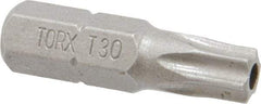 Irwin - 1/4" Drive T30 Torx Screwdriver Bit - 1" OAL, Tamper Resistant Bit - All Tool & Supply