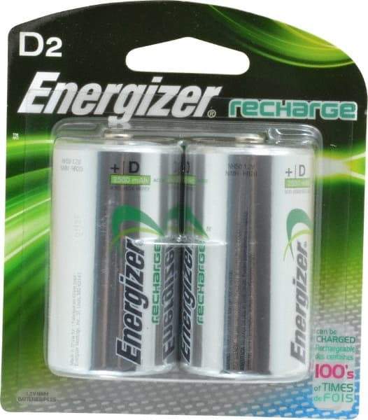 Energizer - Size D, NiMH, 2 Pack, Standard Battery - 1.2 Volts, Button Tab Terminal - All Tool & Supply