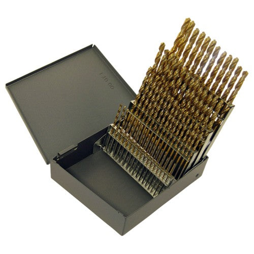 #1-#60 RHS / RHC HSS 118 Degree Radial Point General Purpose Jobber Lengh Drill Set - TiN - Exact Industrial Supply