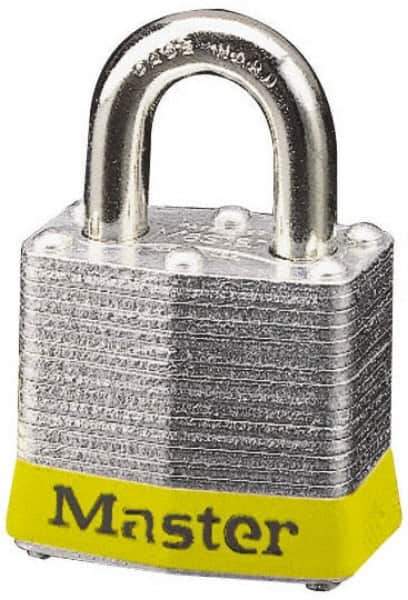 Master Lock - Keyed Alike Retaining Key Conductive Lockout Padlock - 3/4" Shackle Clearance, 9/32" Shackle Diam, 1-1/4" Body Height x 1-9/16" Body Width, Yellow, 4 Pins - All Tool & Supply