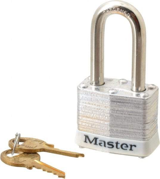 Master Lock - Keyed Different Retaining Key Conductive Lockout Padlock - 1-1/2" Shackle Clearance, 9/32" Shackle Diam, 1-1/4" Body Height x 1-9/16" Body Width, White, 4 Pins - All Tool & Supply