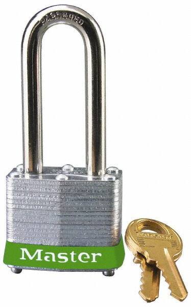 Master Lock - Keyed Different Retaining Key Conductive Lockout Padlock - 2" Shackle Clearance, 9/32" Shackle Diam, 1-1/4" Body Height x 1-9/16" Body Width, Green, 4 Pins - All Tool & Supply