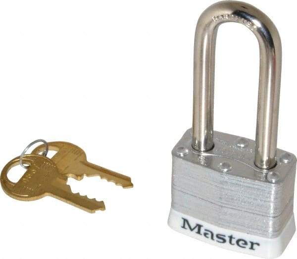 Master Lock - Keyed Different Retaining Key Conductive Lockout Padlock - 2" Shackle Clearance, 9/32" Shackle Diam, 1-1/4" Body Height x 1-9/16" Body Width, White, 4 Pins - All Tool & Supply