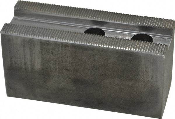 Atlas Workholding - 1.5mm x 60° Serrated Attachment, Square Soft Lathe Chuck Jaw - Steel, 1.18" Btw Mount Hole Ctrs, 4" Long x 1-1/2" Wide x 2" High, 0.63" Groove, M12mm Fastener - All Tool & Supply