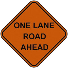 PRO-SAFE - "One Lane Road Ahead", 48" Wide x 48" High, Nylon Construction Roadway Signs - Orange, Square, Sign Stand Mount - All Tool & Supply