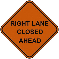 PRO-SAFE - "Right Lane Closed Ahead", 48" Wide x 48" High, Nylon Construction Roadway Signs - Orange, Square, Sign Stand Mount - All Tool & Supply