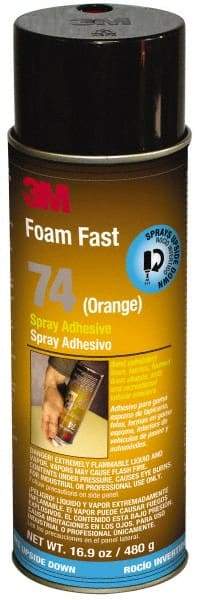 3M - 24 oz Aerosol Orange Spray Adhesive - High Tack, 170°F Heat Resistance, 40 Sq Ft Coverage, Medium Strength Bond, 15 min Max Bonding Time, Flammable, Series 74 - All Tool & Supply