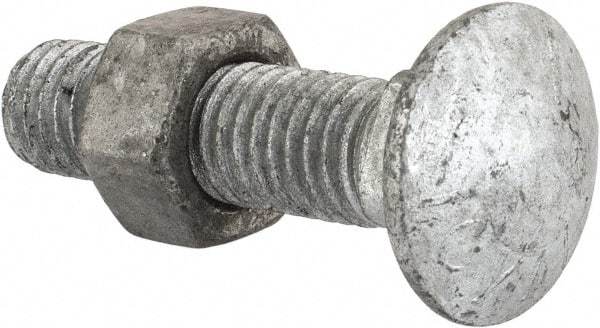 Value Collection - 1/2-13 UNC 2" Length Under Head, Standard Square Neck, Carriage Bolt - Grade 5 Steel, Galvanized Zinc-Plated Finish - All Tool & Supply