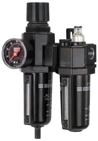 ARO/Ingersoll-Rand - 3/8" NPT Port Standard 2 Piece Filter/Regulator-Lubricator FRL Unit - Metal Bowl, 96 SCFM, 250 Max psi, 9.8" High, Manual Drain - All Tool & Supply