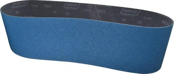 Norton - 6" Wide x 48" OAL, 50 Grit, Zirconia Alumina Abrasive Belt - Zirconia Alumina, Coarse, Coated, Y Weighted Cloth Backing, Dry, Series R821 - All Tool & Supply