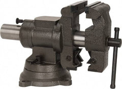 Palmgren - 5-1/8" Jaw Width x 4, 4-1/2" (V-Jaw) Jaw Opening Capacity, 3-1/2" Throat Depth, Bench & Pipe Combination Vise - 1/4 to 3-1/2" Pipe Capacity, Swivel Base, Bolt Down Attachment, Cast Iron (Body), Steel (Jaw Plate) - All Tool & Supply