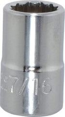 Proto - 7/16", 3/8" Drive, Standard Hand Socket - 12 Points, 1-3/32" OAL, Chrome Finish - All Tool & Supply