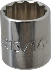 Proto - 13/16", 3/8" Drive, Standard Hand Socket - 12 Points, 1-3/16" OAL, Chrome Finish - All Tool & Supply