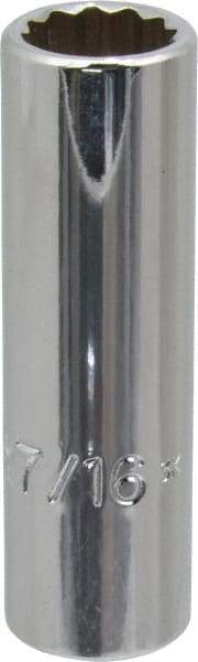 Proto - 7/16", 3/8" Drive, Deep Hand Socket - 12 Points, 2-1/8" OAL, Chrome Finish - All Tool & Supply