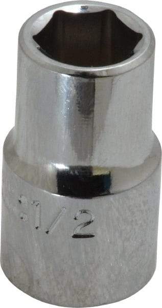 Proto - 1/2", 1/2" Drive, Standard Hand Socket - 6 Points, 1-31/64" OAL, Chrome Finish - All Tool & Supply