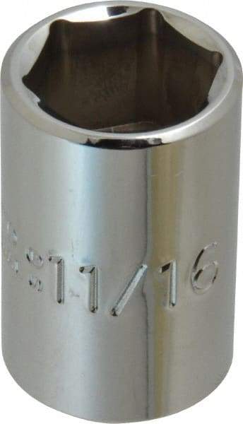 Proto - 11/16", 1/2" Drive, Standard Hand Socket - 6 Points, 1-1/2" OAL, Chrome Finish - All Tool & Supply