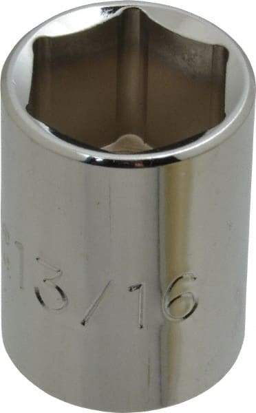 Proto - 13/16", 1/2" Drive, Standard Hand Socket - 6 Points, 1-1/2" OAL, Chrome Finish - All Tool & Supply