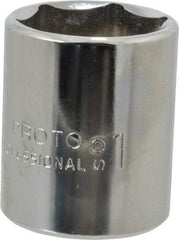 Proto - 1", 1/2" Drive, Standard Hand Socket - 6 Points, 1-9/16" OAL, Chrome Finish - All Tool & Supply