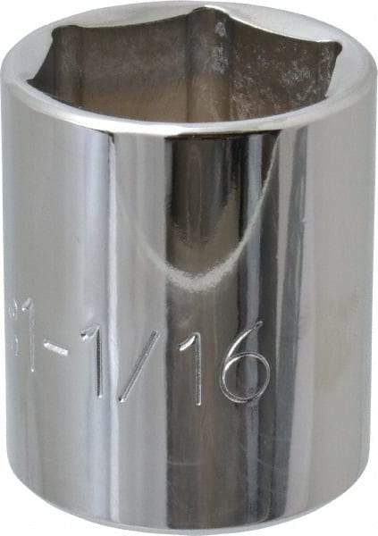 Proto - 1-1/16", 1/2" Drive, Standard Hand Socket - 6 Points, 1-41/64" OAL, Chrome Finish - All Tool & Supply