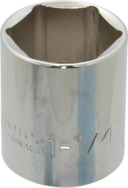 Proto - 1-1/4", 1/2" Drive, Standard Hand Socket - 6 Points, 1-55/64" OAL, Chrome Finish - All Tool & Supply