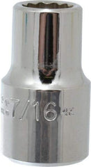 Proto - 7/16", 1/2" Drive, Standard Hand Socket - 12 Points, 1-31/64" OAL, Chrome Vanadium, Chrome Finish - All Tool & Supply