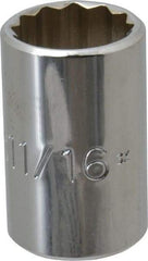 Proto - 11/16", 1/2" Drive, Standard Hand Socket - 12 Points, 1-1/2" OAL, Chrome Vanadium, Chrome Finish - All Tool & Supply