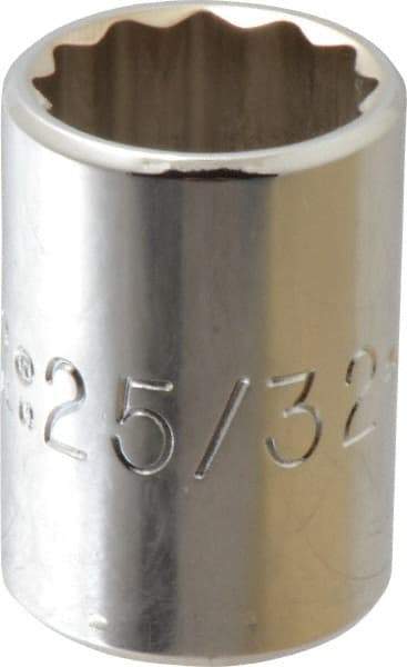 Proto - 25/32", 1/2" Drive, Standard Hand Socket - 12 Points, 1-1/2" OAL, Chrome Finish - All Tool & Supply