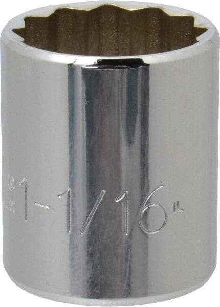 Proto - 1-1/16", 1/2" Drive, Standard Hand Socket - 12 Points, 1-5/8" OAL, Chrome Finish - All Tool & Supply