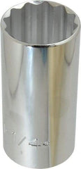 Proto - 1-1/4", 1/2" Drive, Deep Hand Socket - 12 Points, 3-1/4" OAL, Chrome Finish - All Tool & Supply