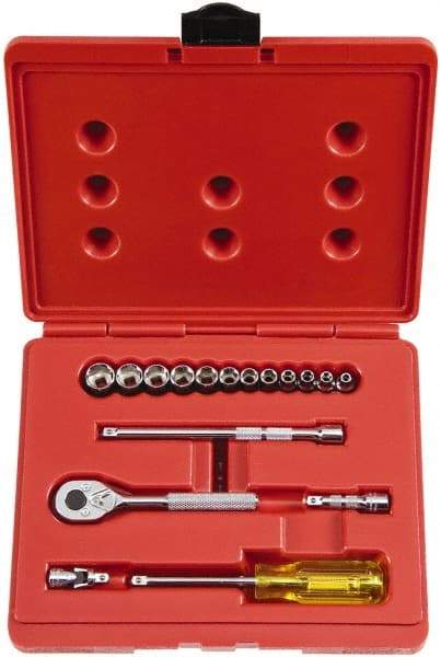 Proto - 17 Piece 1/4" Drive Socket Set - 6 Points, 4mm to 14mm Range, Metric Measurement Standard - All Tool & Supply