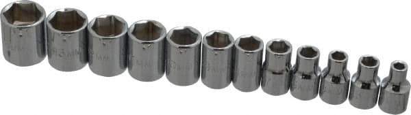 Proto - 12 Piece 1/4" Drive Socket Set - 6 Points, 4mm to 14mm Range, Metric Measurement Standard - All Tool & Supply