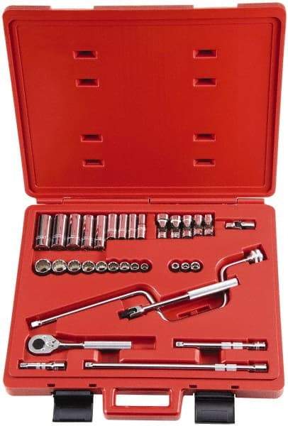 Proto - 33 Piece 3/8" Drive Socket Set - 6, 8, 12 Points, 1/4" to 7/8" Range, Inch Measurement Standard - All Tool & Supply