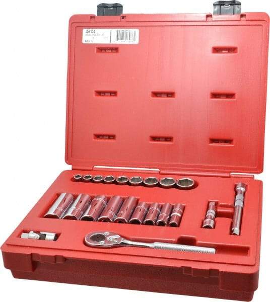 Proto - 22 Piece 3/8" Drive Socket Set - 6 Points, 3/8" to 7/8" Range, Inch Measurement Standard - All Tool & Supply