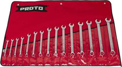 Proto - 15 Piece, 7 to 21mm, 12 Point, Combination Wrench Set - Metric System of Measurement, Satin Finish, Comes in Nylon Roll - All Tool & Supply