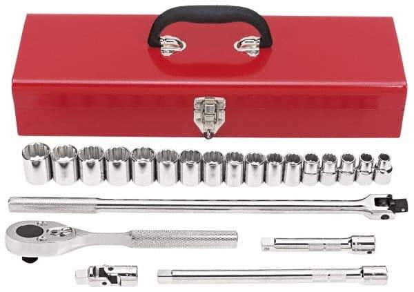 Proto - 22 Piece 1/2" Drive Socket Set - 12 Points, 10mm to 26mm Range, Metric Measurement Standard - All Tool & Supply