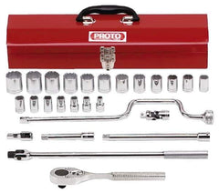 Proto - 26 Piece 1/2" Drive Socket Set - 12 Points, 3/8" to 1-1/4" Range, Inch Measurement Standard - All Tool & Supply