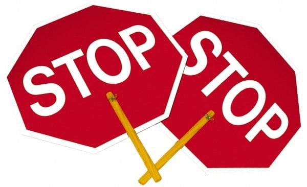 NMC - "Stop", 18" Wide x 18" High, Plastic Stop & Yield Signs - Black on Orange, White on Red, Octagon, Handheld Mount - All Tool & Supply