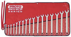 Proto - 17 Piece, 7mm to 24mm, 12 Point Combination Wrench Set - Metric Measurement Standard, Full Polish Finish, Comes in Tool Roll - All Tool & Supply